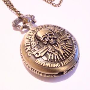 Brass Tone 2nd Amendment Hunting Case Pocket Watch Necklace